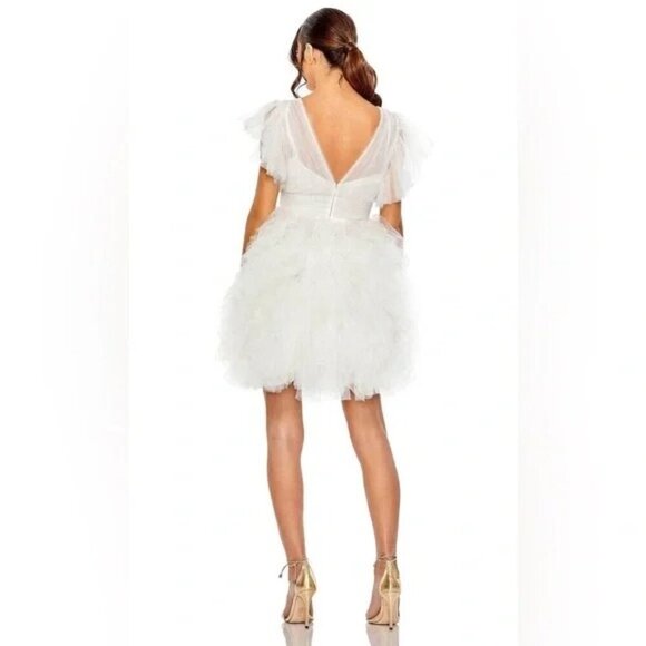 NWT Mac Duggal 20505 Tulle Tiered Ruffle White Mini Dress Size 0 PARTY - Picture 3 of 6